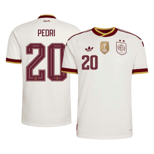 Tricouri Fotbal Spania PEDRI #20 Deplasare Cupa Mondială 2026 Authentic - Champion Edition