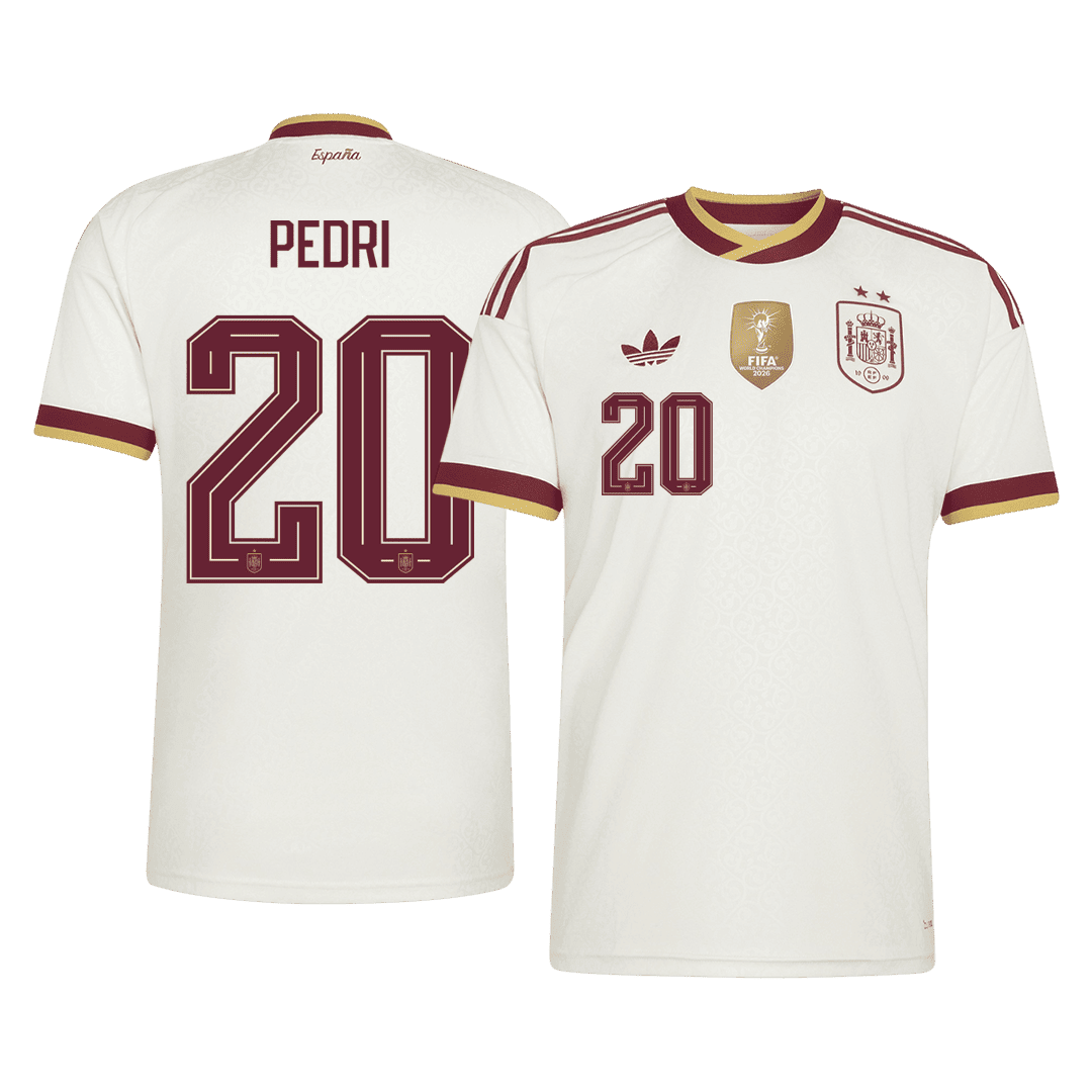 Tricouri Fotbal Spania PEDRI #20 Deplasare Cupa Mondială 2026 - Champion Edition