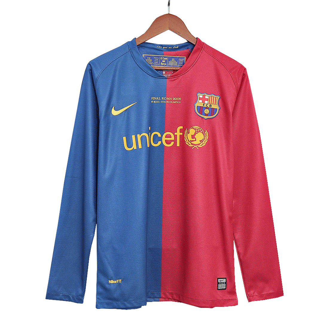 Tricouri Fotbal Vintage Barcelona Acasă 2008/09 Mânecă Lungă - UCL Final