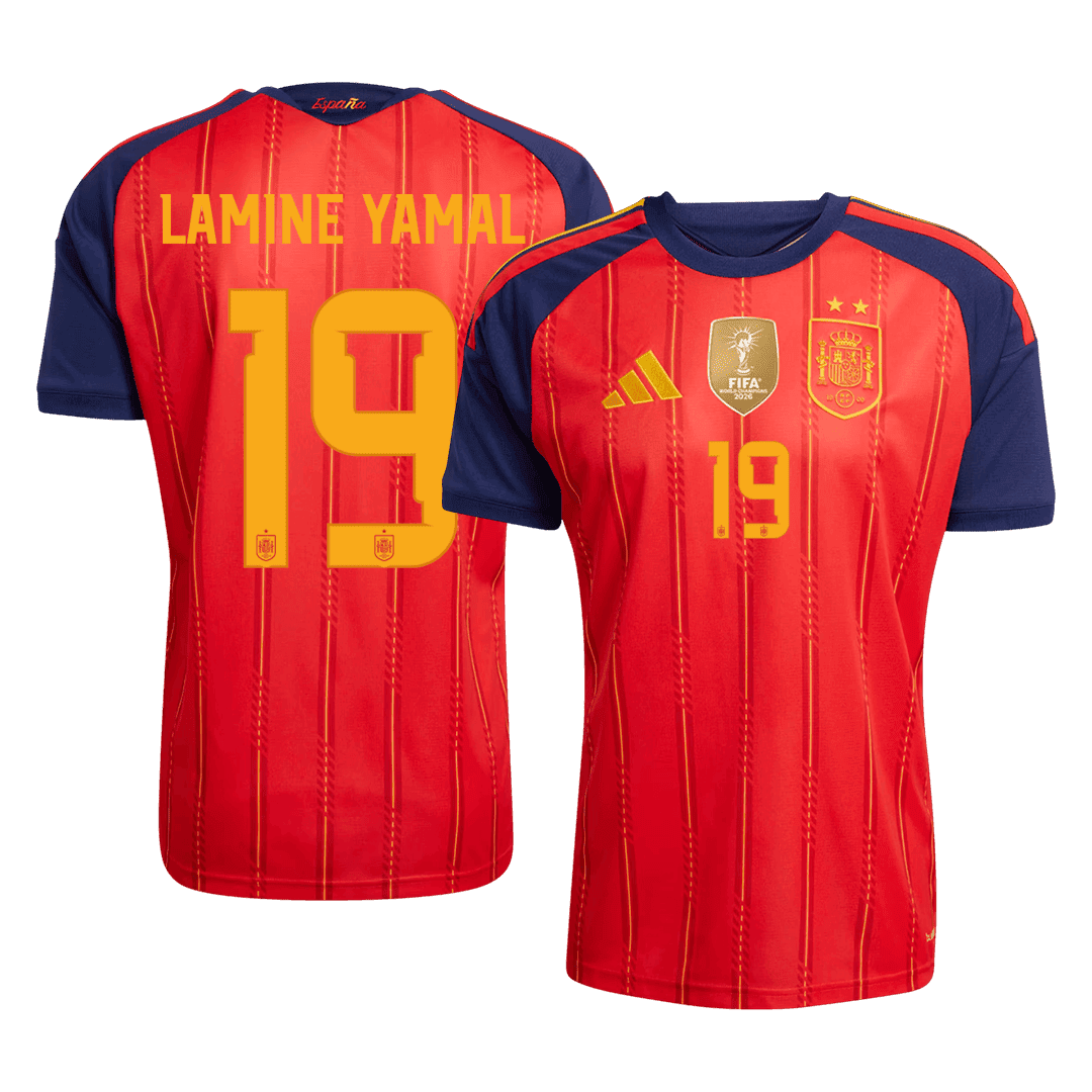 Tricouri Fotbal Spania LAMINE YAMAL #19 Acasă Cupa Mondială 2026 - Champion Edition