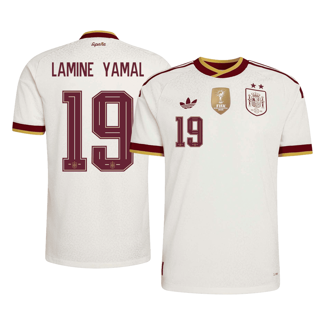 Tricouri Fotbal Spania LAMINE YAMAL #19 Deplasare Cupa Mondială 2026 Authentic - Champion Edition